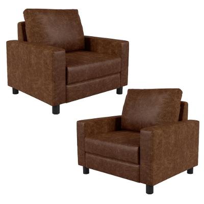 Kit 2 Poltronas Decorativas Malta L02 Couro Sintético Marrom Lyam Decor