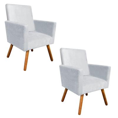 Kit 02 Poltronas Nina Suede Cinza Pés Palito Castanho