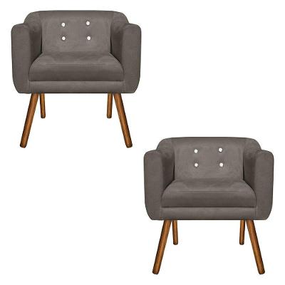 Kit 02 Poltronas Julia Suede Marrom Rato Strass Pés Palito