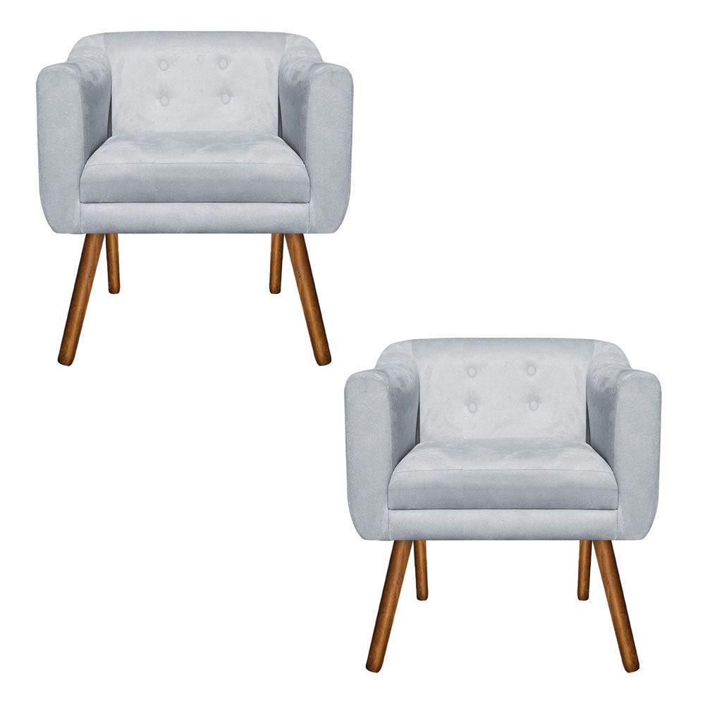 Kit 02 Poltronas Julia Suede Cinza Strass Pés Palito - 1