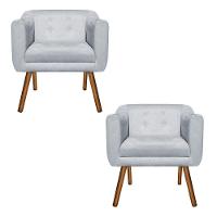 Kit 02 Poltronas Julia Suede Cinza Strass Pés Palito - 1