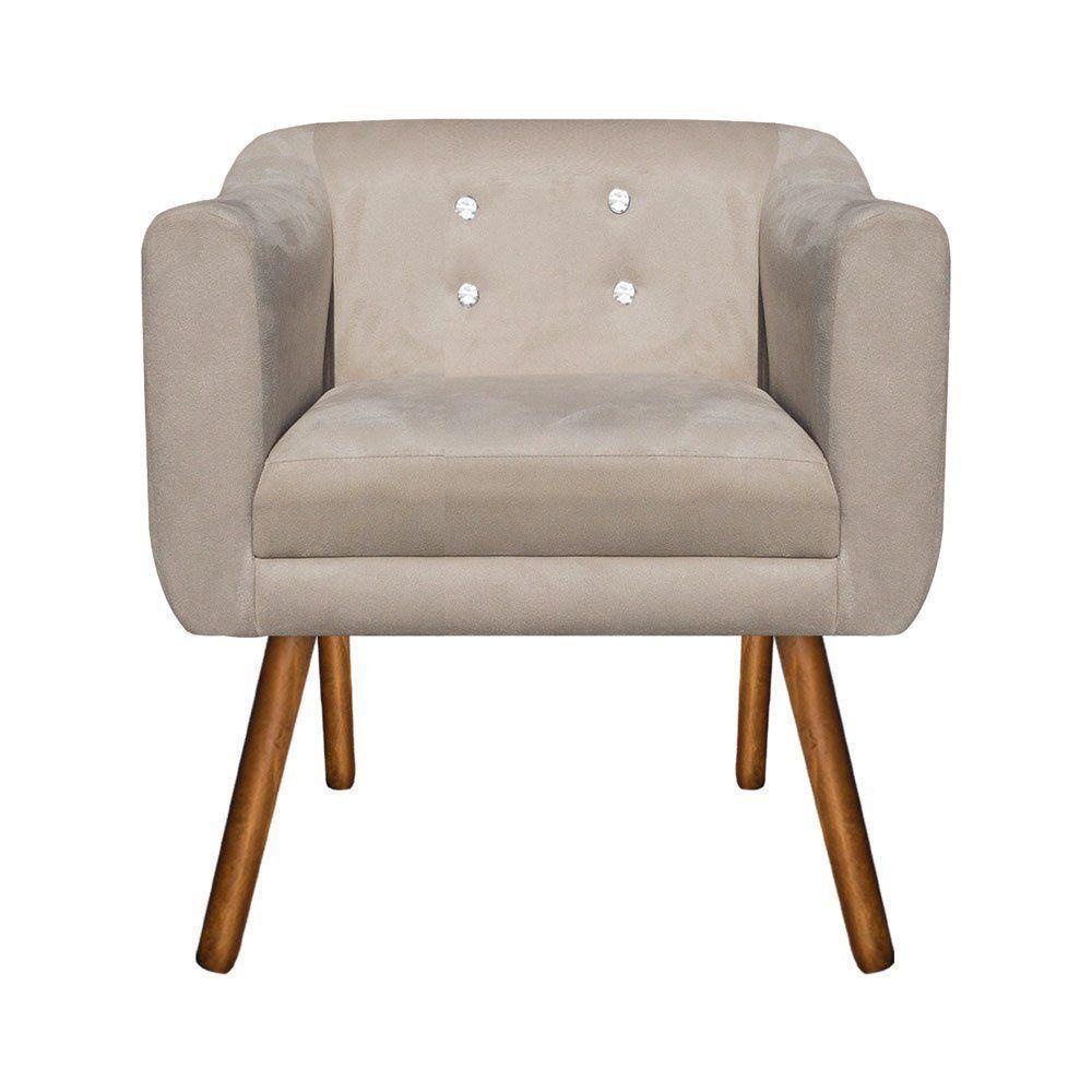 Kit 02 Poltronas Julia Suede Bege Com Strass Pés Palito - 3