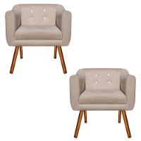 Kit 02 Poltronas Julia Suede Bege Com Strass Pés Palito - 1