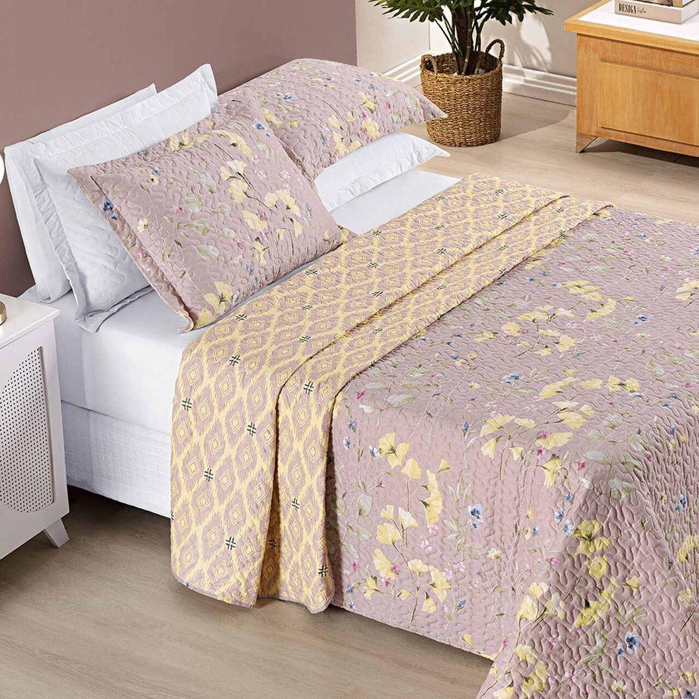 Colcha Ayla Casal Queen Tecido Dupla Face Microfibra 03 Peças - Lavanda Floral - 2