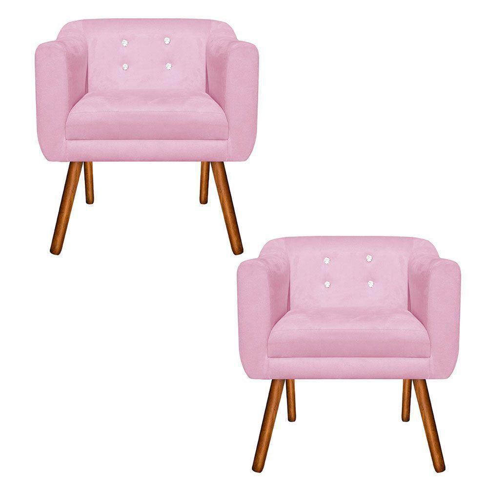 Kit 02 Poltronas Julia Suede Rosa Bebê Com Strass Pés Palito - 1