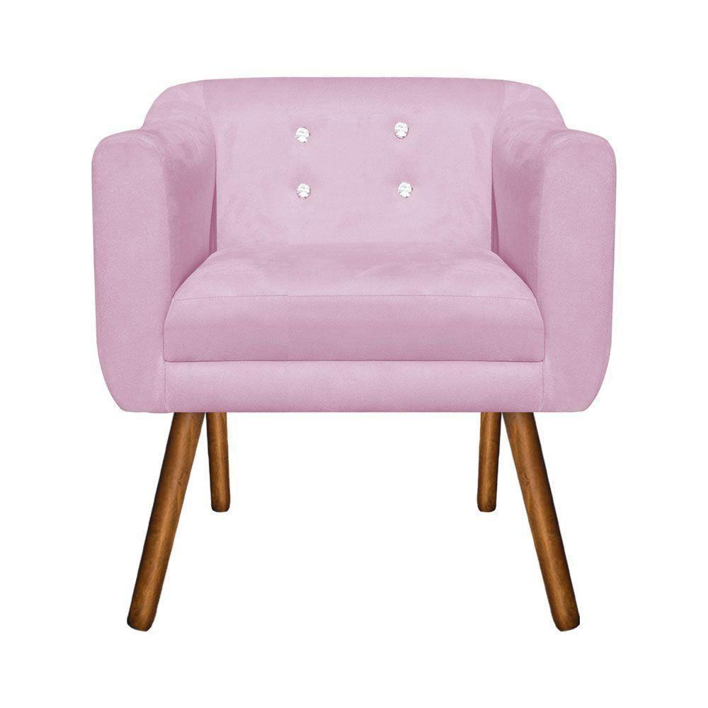 Kit 02 Poltronas Julia Suede Rosa Bebê Com Strass Pés Palito - 4