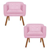 Kit 02 Poltronas Julia Suede Rosa Bebê Com Strass Pés Palito - 1