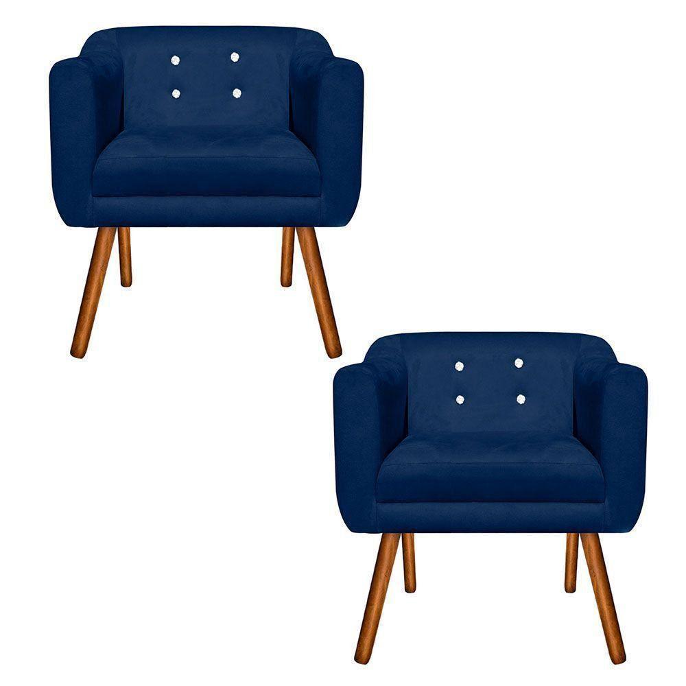 Kit 02 Poltronas Julia Azul Marinho Com Strass Pés Palito - 1