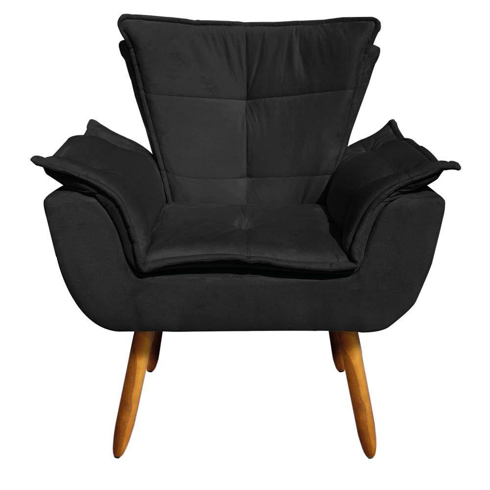 Kit 02 Poltronas Opala Suede Preto Pés Palito Castanho - 3