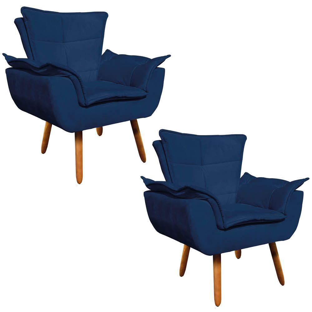 Kit 02 Poltronas Opala Suede Azul Marinho Pés Palito - 1