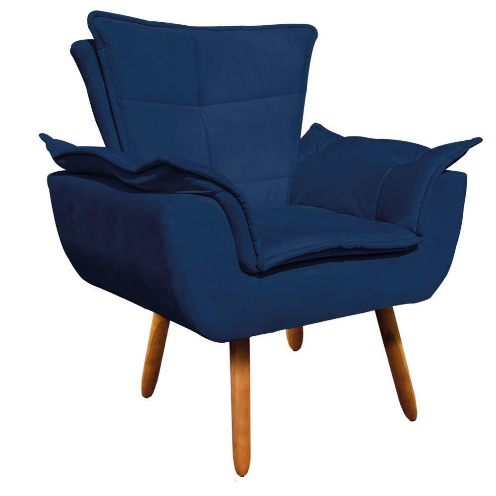 Kit 02 Poltronas Opala Suede Azul Marinho Pés Palito - 3