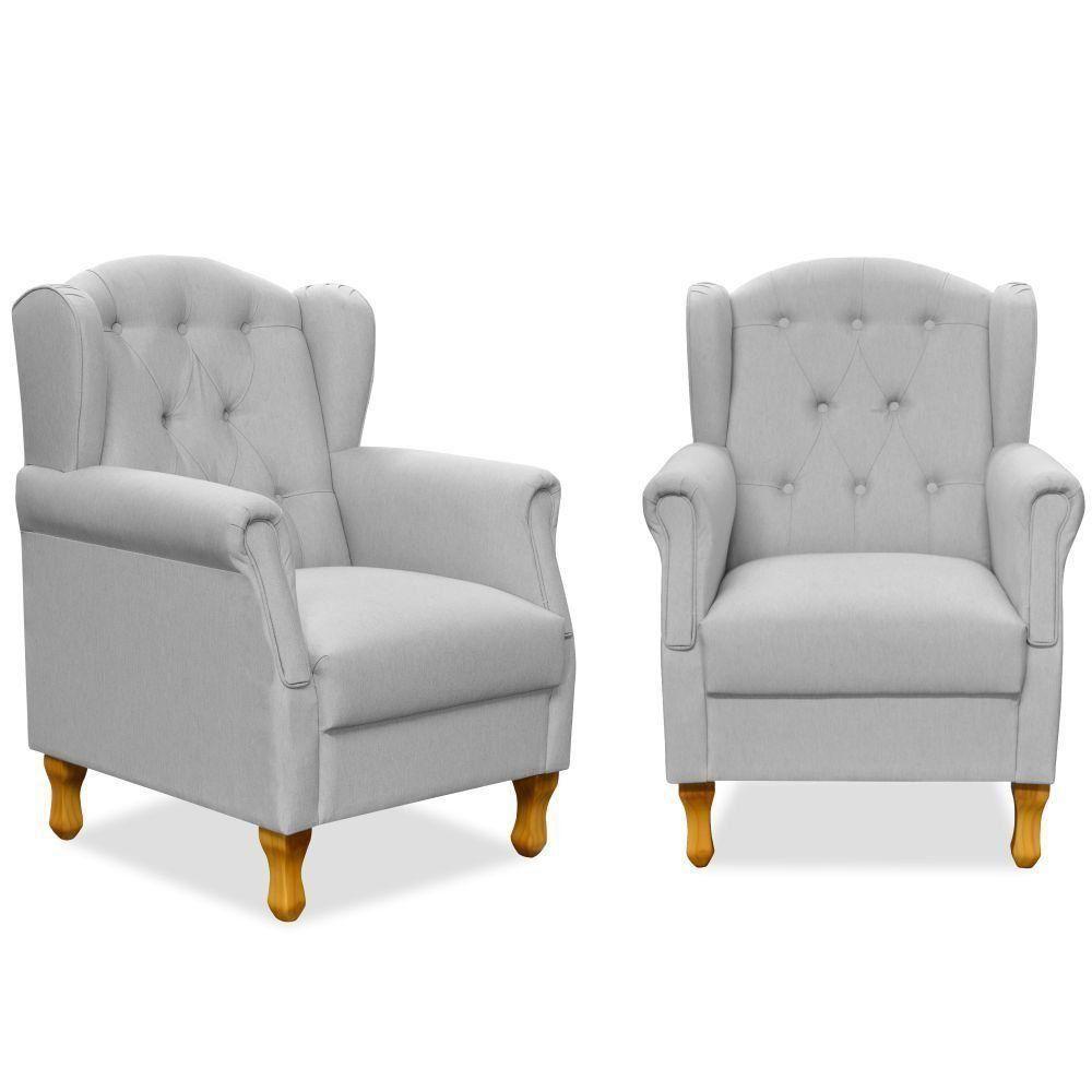 Kit 02 Poltronas Para Sala De Estar Yara P02 Linho Cinza - 1