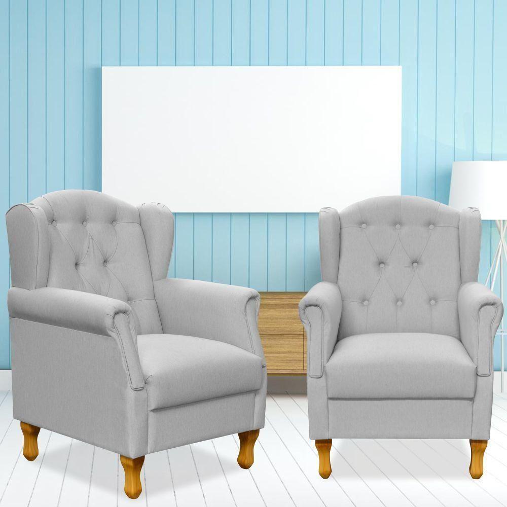 Kit 02 Poltronas Para Sala De Estar Yara P02 Linho Cinza - 10