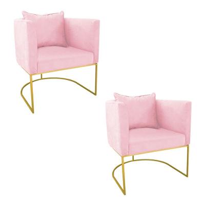 Kit 02 Poltronas Paola Suede Rosa Bebê Base Dourado D´rossi