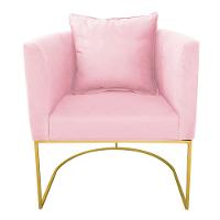 Kit 02 Poltronas Paola Suede Rosa Bebê Base Dourado D´rossi