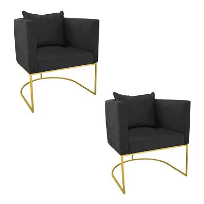 Kit 02 Poltronas Paola Suede Preto Base Dourado D´rossi