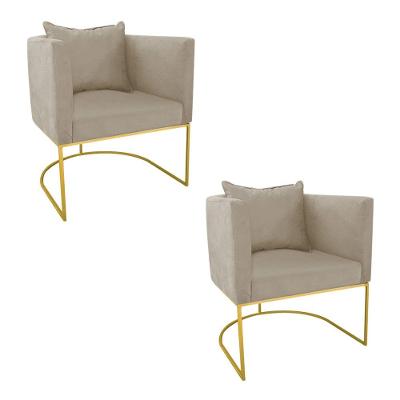 Kit 02 Poltronas Paola Suede Marrom Rato Base Dourado