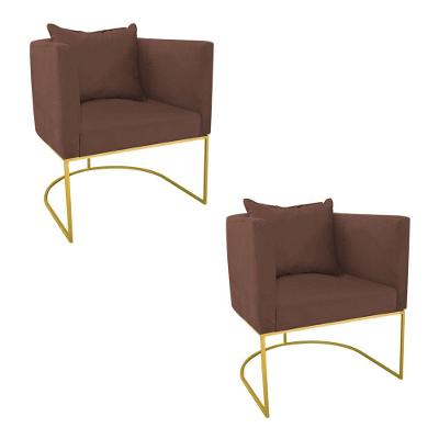 Kit 02 Poltronas Paola Suede Marrom Base Dourado D´rossi