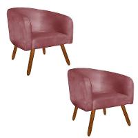 Kit 02 Poltronas Stella Suede Rose Pés Palito Castanho - 1
