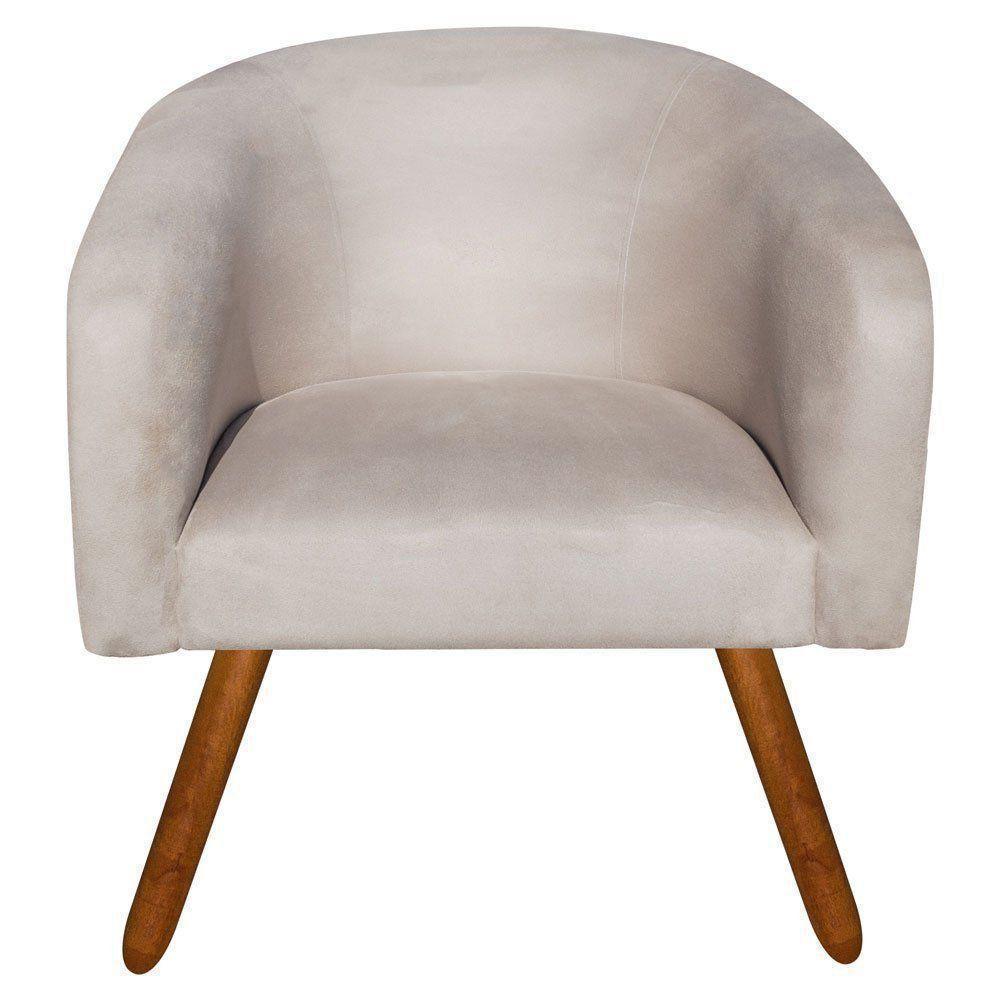 Kit 02 Poltronas Stella Suede Bege Pés Palito Castanho - 3