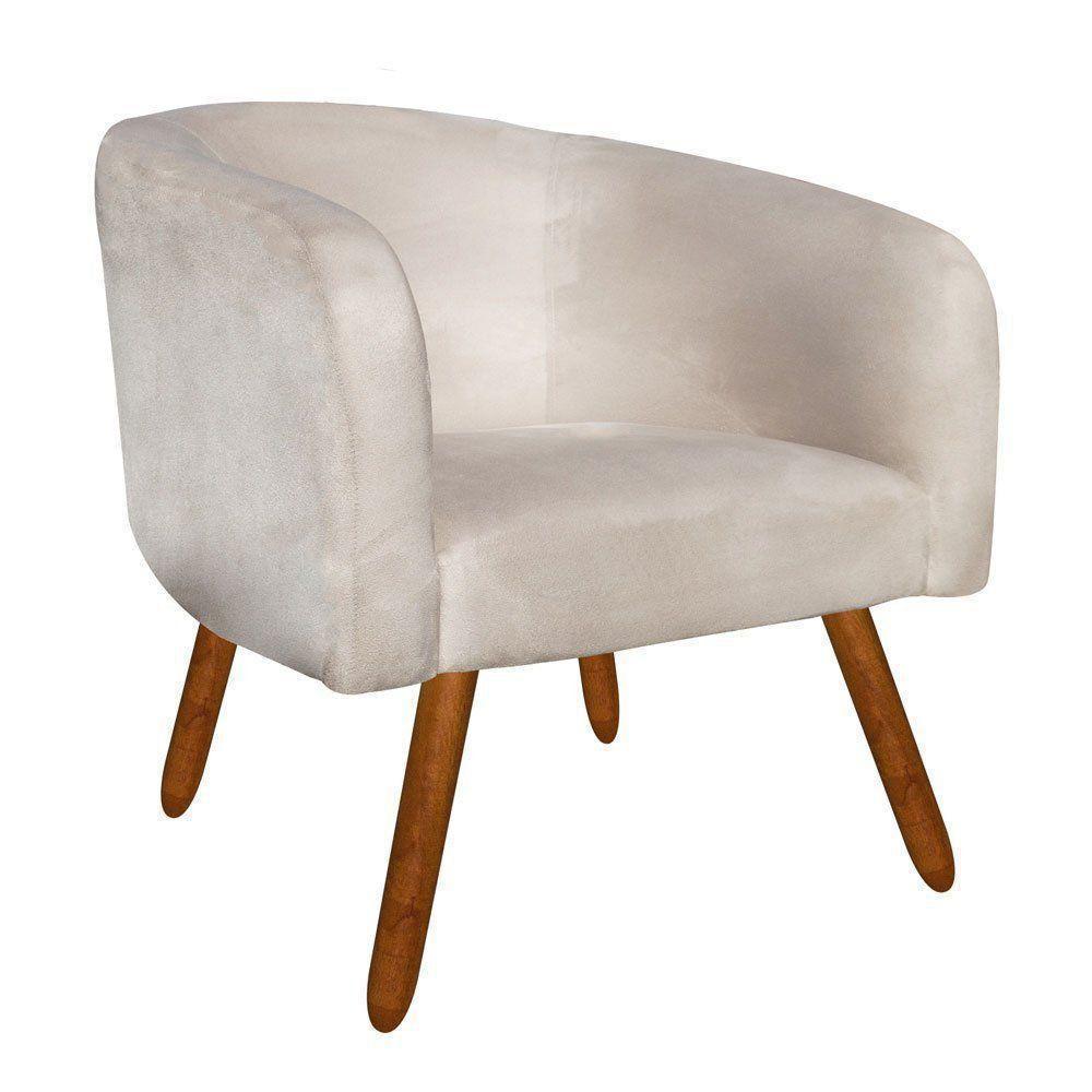 Kit 02 Poltronas Stella Suede Bege Pés Palito Castanho - 4