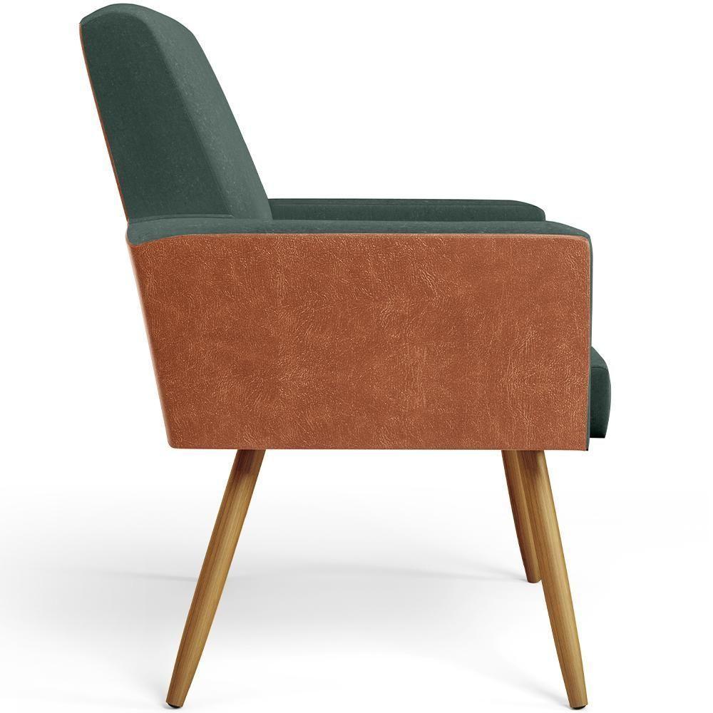 Kit 02 Poltronas Pés Palito Linho Verde Musgo Camel - 3