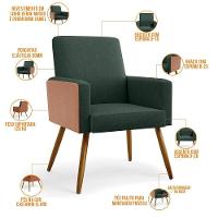 Kit 02 Poltronas Pés Palito Linho Verde Musgo Camel - 6