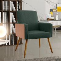 Kit 02 Poltronas Pés Palito Linho Verde Musgo Camel - 8