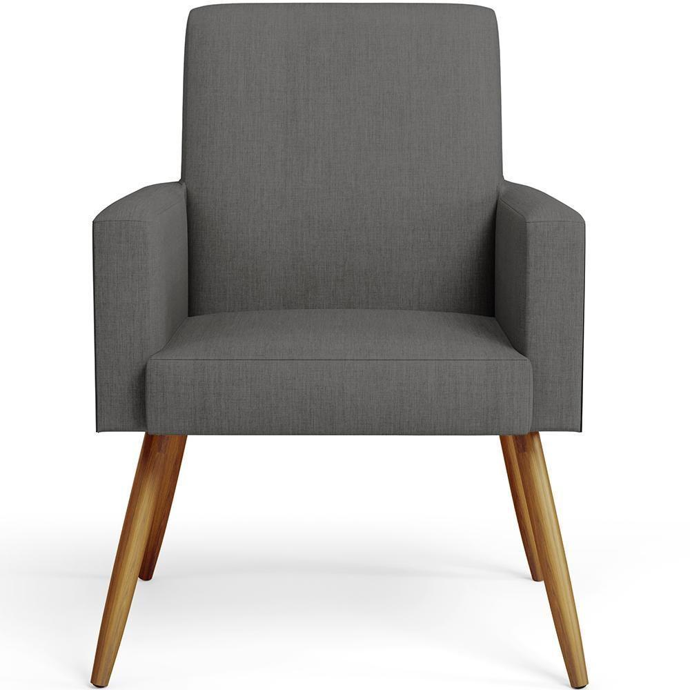 Kit 02 Poltronas Pés Palito Linho Cinza Escuro Preto - 4