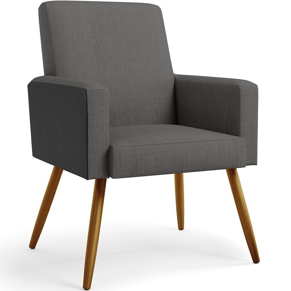 Kit 02 Poltronas Pés Palito Linho Cinza Escuro Preto - 7