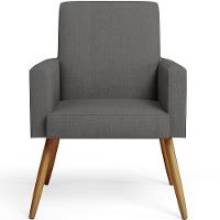 Kit 02 Poltronas Pés Palito Linho Cinza Escuro Preto