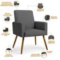 Kit 02 Poltronas Pés Palito Linho Cinza Escuro Preto - 6