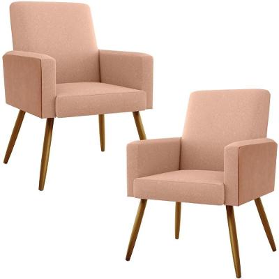Kit 02 Poltronas Pés Palito Linho Rosê Couríssimo Camel