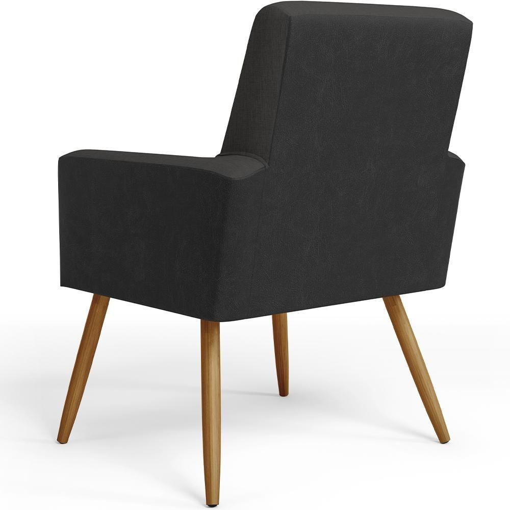 Kit 02 Poltronas Pés Palito Linho Chumbo Couríssimo Preto - 2