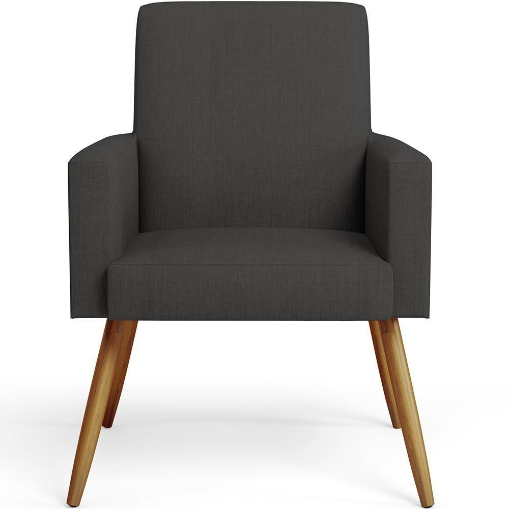 Kit 02 Poltronas Pés Palito Linho Chumbo Couríssimo Preto - 4