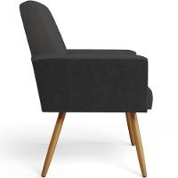 Kit 02 Poltronas Pés Palito Linho Chumbo Couríssimo Preto - 5