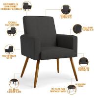 Kit 02 Poltronas Pés Palito Linho Chumbo Couríssimo Preto - 10