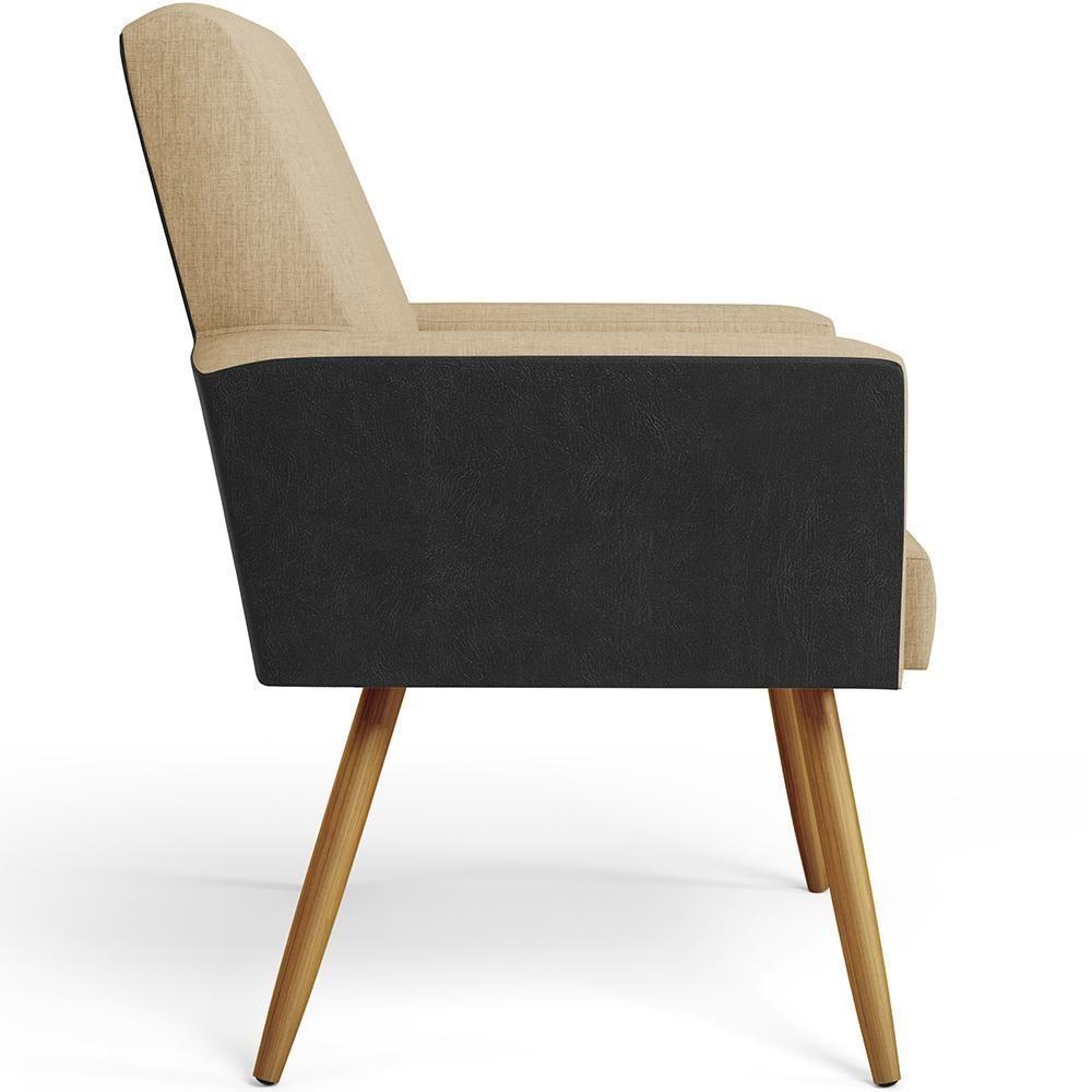 Kit 02 Poltronas Pés Palito Linho Bege Escuro Preto - 3