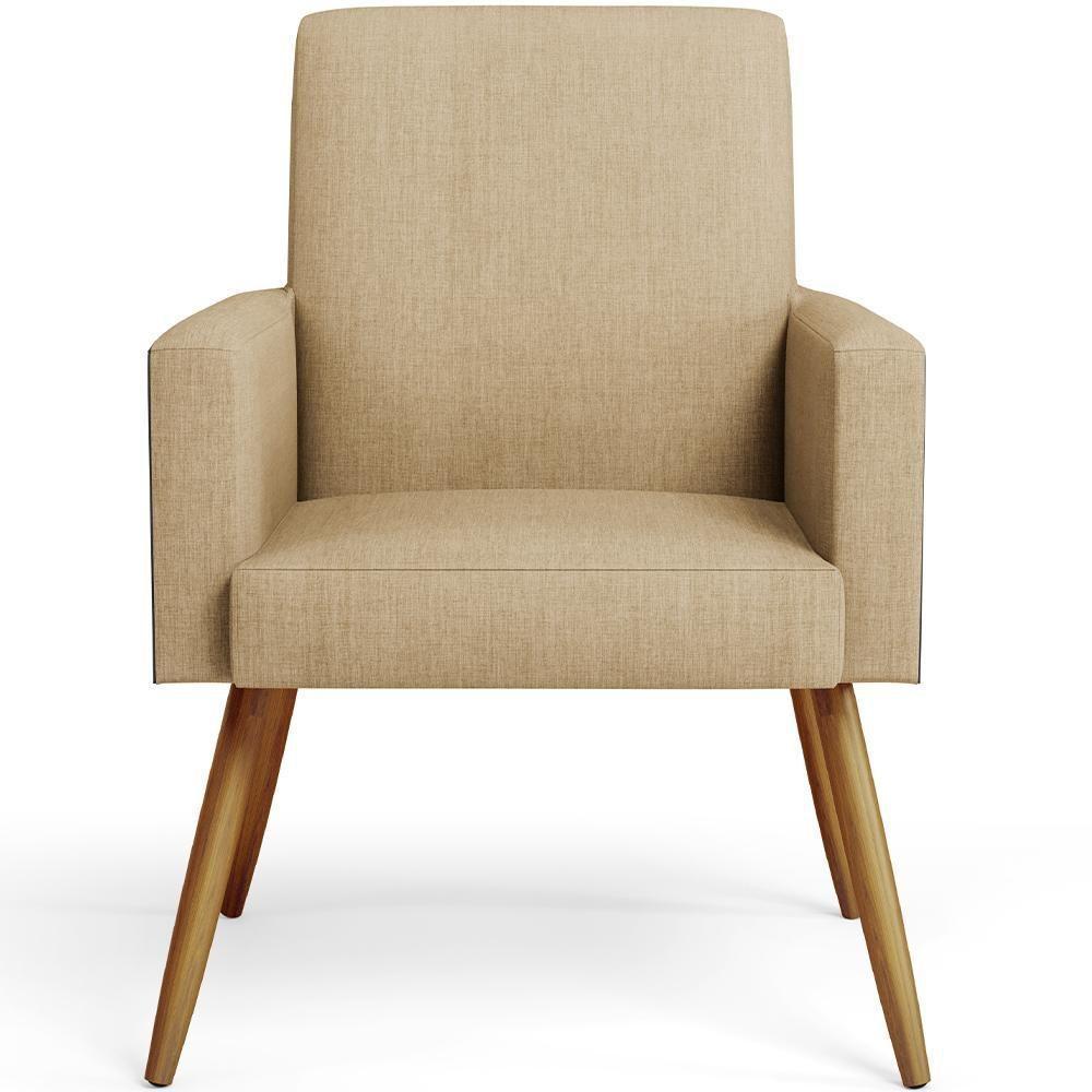 Kit 02 Poltronas Pés Palito Linho Bege Escuro Preto - 4