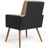 Kit 02 Poltronas Pés Palito Linho Bege Escuro Preto - 2