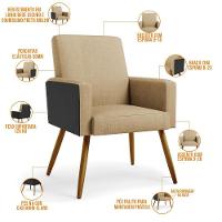 Kit 02 Poltronas Pés Palito Linho Bege Escuro Preto - 6