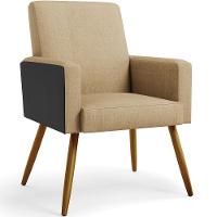 Kit 02 Poltronas Pés Palito Linho Bege Escuro Preto - 7