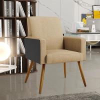 Kit 02 Poltronas Pés Palito Linho Bege Escuro Preto - 8