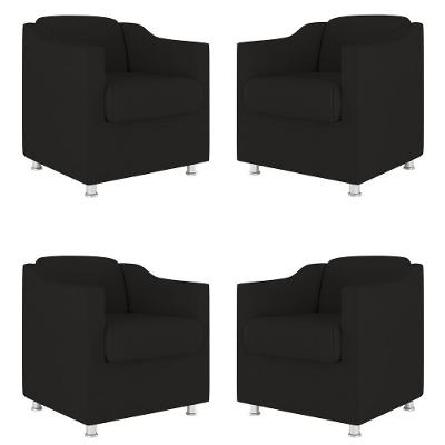 Kit 4 Poltronas Decorativas Tilla Sala De Espera Suede Preto Balaqui Decor