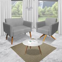 Kit 1 Namoradeira e 2 Poltronas Marisa Suede Grafite Madeira - 4