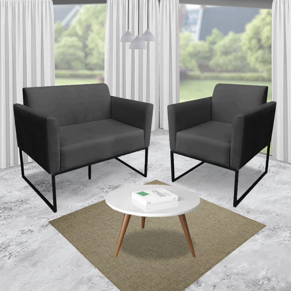 Kit 1 Namoradeira e 2 Poltronas Marisa Suede Preto Preto - 7