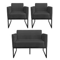 Kit 1 Namoradeira e 2 Poltronas Marisa Suede Preto Preto - 1