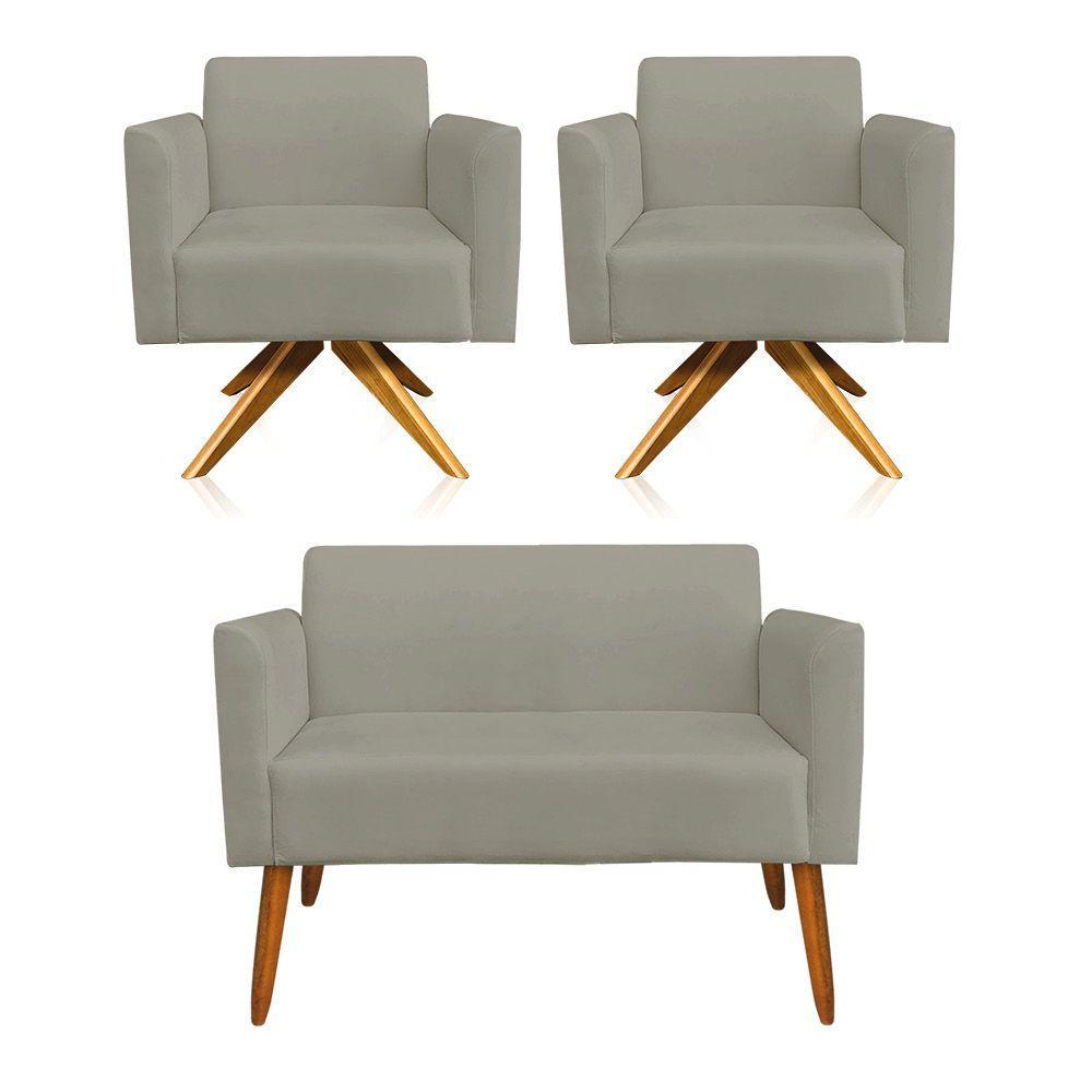 Kit 1 Namoradeira e 2 Poltronas Marisa Marrom Rato Madeira - 1