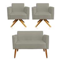 Kit 1 Namoradeira e 2 Poltronas Marisa Marrom Rato Madeira - 1