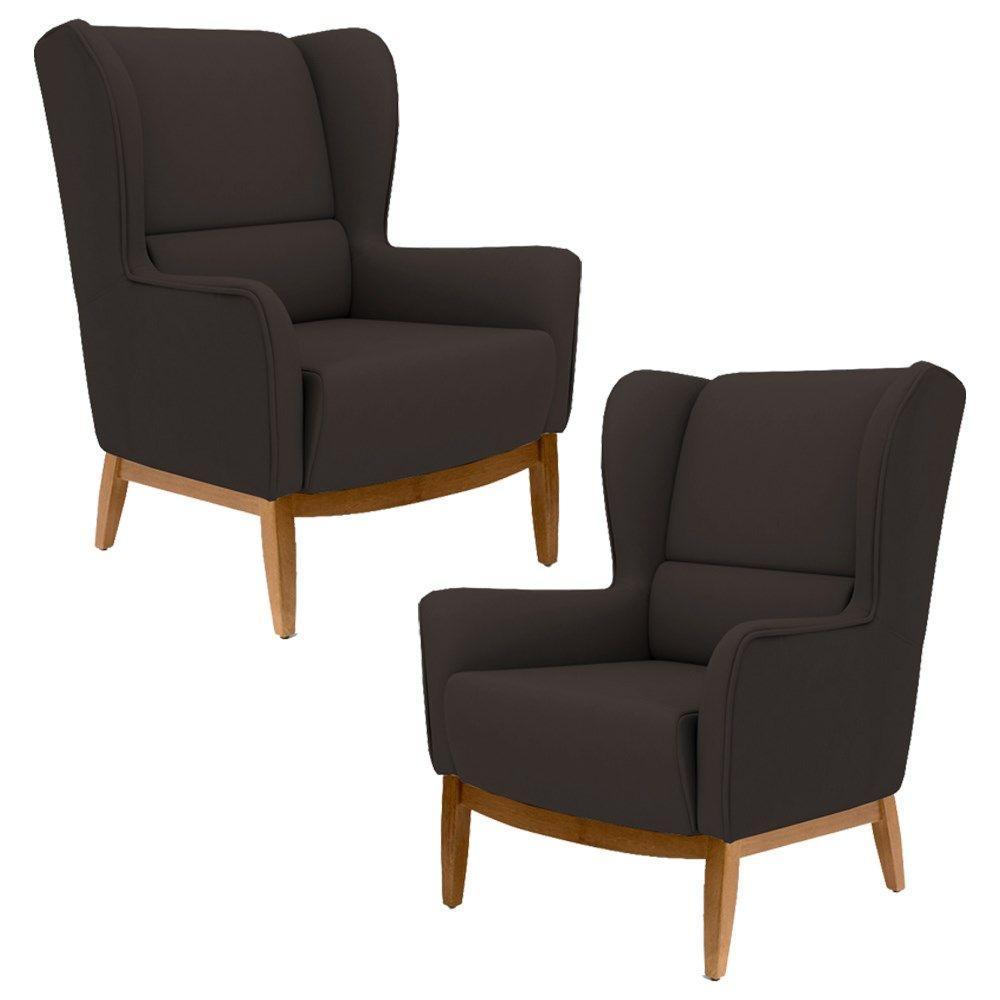 Kit 2 Poltronas Base Madeira Corano Marrom Domi - 1